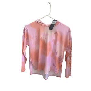 adidas-Long Sleeve Printed Curve Hem Hooded Shirt-Cotton-Pin-Girls-L-10-12